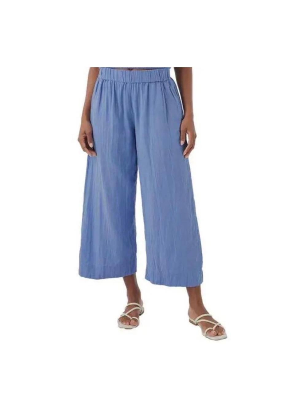 PACT Org Coastal Double Gauze Wide Leg Crop Pants Pockets Cornflower Blue M